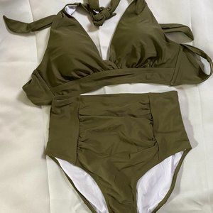 Womens Halter Self Tie High Waist two Piece Bikini